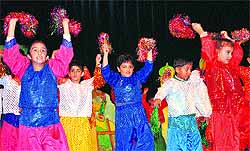 Students present a cultural show in Jammu on Saturday