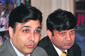 Dr Manuj Wadhwa (left), head of orthopaedics and joint replacement department, Fortis Hospitals, Punjab, addresses a press conference in Ludhiana on Saturday. 