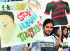 Students take part in an awareness campaign against human trafficking in Kolkata on Saturday. 