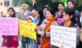 Civil society members express their angst over rapes and treatment meted out to peaceful protesters in Jammu on Sunday.