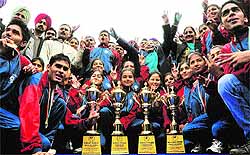 Punjab team in a jubilant mood after being declared the overall winner at the 58th National School Games in Ludhiana
