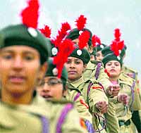 NCC cadets at their annual training camp at the Government College for Girls in Ludhiana