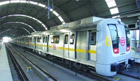 The DMRC introduces an eight-coach Metro train on Line-2 in New Delhi in Monday