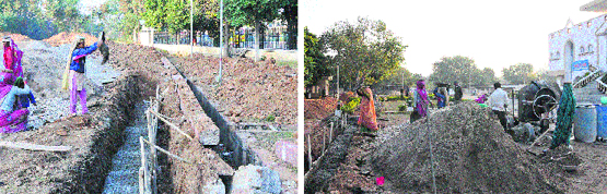 Construction activity being undertaken before formal start of work on expressway corridor from Bikram Chowk to Women College, Gandhi Nagar. Tribune photo: Inderjeet Singh