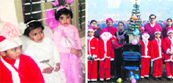 Students participate in Christmas celebrations at Shree Sai Gurukul School in Jammu; Students partake festivities at MHAC School Nagbani. Tribune photographs