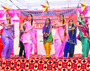 Students of Rose Public School perform at the annual function in Nurpur on Monday.