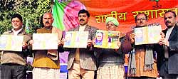 BJP leaders during a function to celebrate the 88th birthday of former Prime Minister Atal Bihari Vajpayee in Jammu on Tuesday