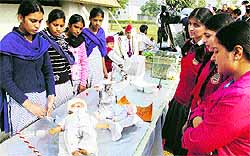 Students view models in Kapurthala on Friday
