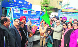 Civil Surgeon Dr Yash Mitra flags off an AIDS awareness rally from the Civil Hospital in Amritsar on Wednesday. 