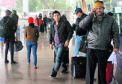 Passengers stranded at the Chandigarh airport following the cancellation of flights on Wednesday