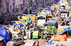 Traffic chaos at the Grain Market in Sector 26,Chandigarh, on Wednesday