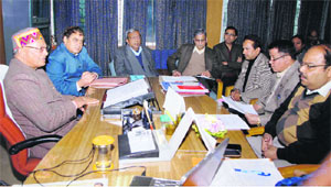 Govind Singh Kunjwal, Speaker of the Assembly, holds a meeting with senior officers of the state government in Dehradun on Wednesday.