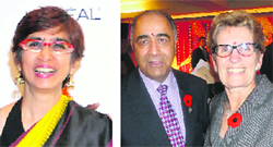 Meenakshi Shedde at Ind Exp,Toronto. Photo by Patrick Jube WireImage-Getty for TIFF Right: Harinder Takhar with his main rival Kathleen Wynne. Photo: Gurmukh Singh