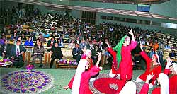 Young artistes perform at a cultural show in Srinagar on Wednesday