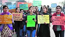 Students decry Delhi gang rape in Jammu on Wednesday.