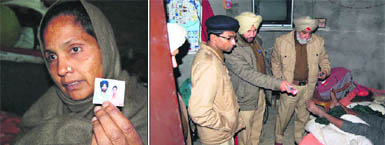 Jaswinder Singhs mother shows his photograph; and (right) Deputy Commissioner of Police Dr Kaustubh Sharma examines the spot where Jaswinder Singh committed suicide after killing his wife in Amritsar on Thursday.