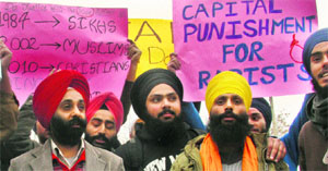 Sikh students protest in Srinagar on Thursday. 