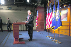 US House Minority Whip Steny Hoyer (Dem-MD) discusses the fiscal cliff negotiations at the US Capitol in Washington, D.C. on Thursday. The "fiscal cliff"deadline is only days away and efforts to avert it are making little progress. 