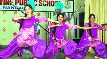 students of Divine Public School perform during the annual prize distribution function at Naya Nangal in Jalandhar.