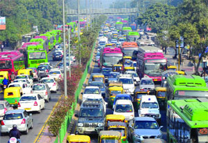 A heavy traffic jam on Mathura Road due to the closure of some roads following the massive anti-rape demonstrations in New Delhi on Saturday. 