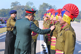 Brig Dig Vijay Setia award medals of excellence to Sappers at the passing-out parade at the BEG Parade Ground at Roorkee on Saturday.