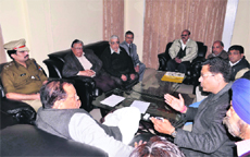 Revenue Minister and state Congress president Yashpal Arya hold a meeting with shopkeepers of Paltan Bazaar in Dehradun on Saturday. 