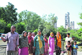 Residents protest against air and noise pollution caused by the cement plant in Barmana. 