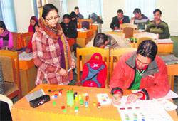 A training in carpet designing underway at the Indian Institute of Carpet Technology, Srinagar. A Tribune photograph