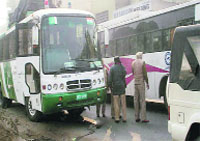 The Delhi-Lahore bus came to a hault on the National Highway near Mandi Gobindgarh on Saturday. 