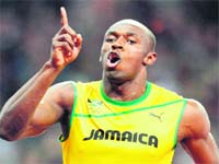 Fastest again: Giant Jamaican Usain Bolt won both the 100m and 200m sprints at the London Olympics repeating his Beijing feat