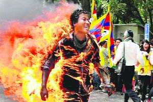 Tibetan exile Jamphel Yeshi, 27, set himself on fire during a protest in New Delhi against Chinese President Hu Jintaos visit to India