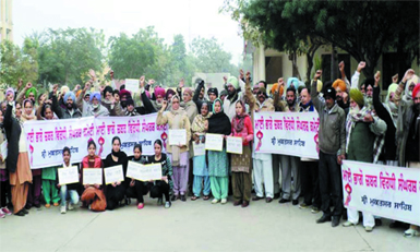 Social activists protest in Muktsar demanding justice for the Delhi gang-rape victim on Sunday. 