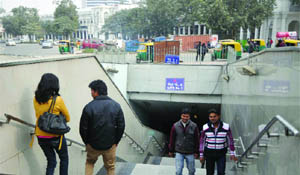 The Gate No. 6 of the Rajiv Chowk Metro station reopens in New Delhi on Sunday. 