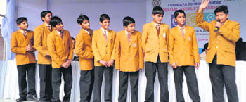 Students during an awareness programme on road safety in Rohtak. 