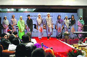 Models at a fashion show in Srinagar on Sunday.