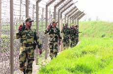 BSF jawans keep vigil at the Indo-Pak border.
