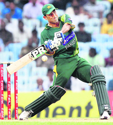 Younis Khan (58) hits a shot on his way to a half-century at Chepauk.
