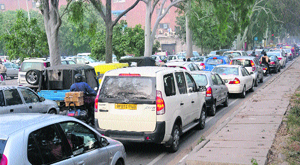 Vehicles stuck in a traffic jam at Sector 17, Chandigarh, on Monday.