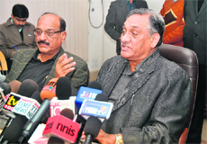 Chief Minister Vijay Bahuguna addresses mediapersons in Dehradun on Monday. 