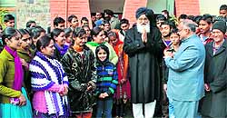 Rajya Sabha MP Avinash Rai Khanna takes students from villages in Hoshiarpur to the Punjab Vidhan Sabha in Chandigarh, where they met with Punjab Chief Minister Parkash Singh Badal on Monday