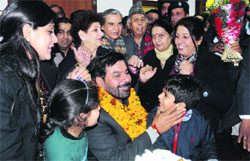 The newly elected Mayor Subhash Chawla with his family at the MC office in Chandigarh on Tuesday. Union Minister Pawan Kumar Bansal is also seen in the picture. Tribune photo: S Chandan
