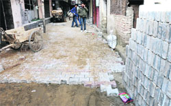 Paver blocks laid on a road at Sector 45 in Chandigarh. Tribune Photo: S Chandan 