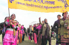 BTC teachers hold a march to the Assembly in support of their demands in Dehradun on Tuesday.