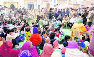 A meeting of the gram sabha in progress at Bibipur village in Jind district on Tuesday.