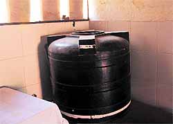 A water tank kept inside the dispensary at Maloya to avoid a theft
