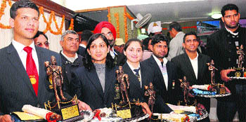 Winners of the Bhim Award at a function in Haryana Raj Bhawan on Wednesday. 