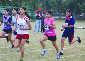 Participants during long jump and track events at the 43rd Annual Inter-College Athletics (Men & Women) Meet of Guru Nanak Dev University in Amritsar on Thursday. 