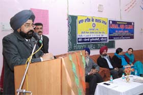 District and Sessions Judge Jaspal Singh speaking at the seminar held at Mata Saheb Kaur Girls College in Talwandi Sabo