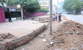 The widening of the road was left midway at Sector 29 in Chandigarh.