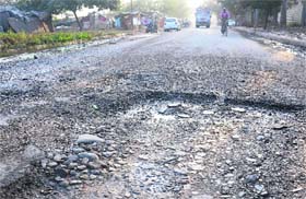 a road in a pitiable condition at Industrial Area, Phase I, Chandigarh.
